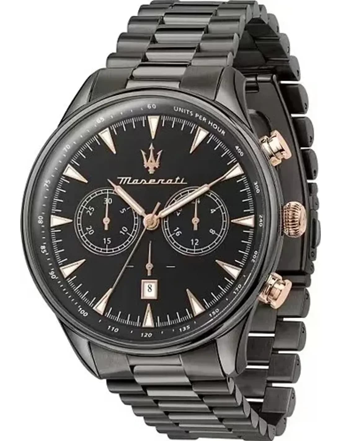 Maserati R8873646001 vue de côté, bracelet acier