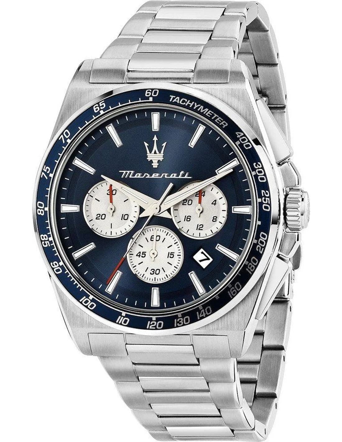 Maserati R8873652005 vue de côté, bracelet acier