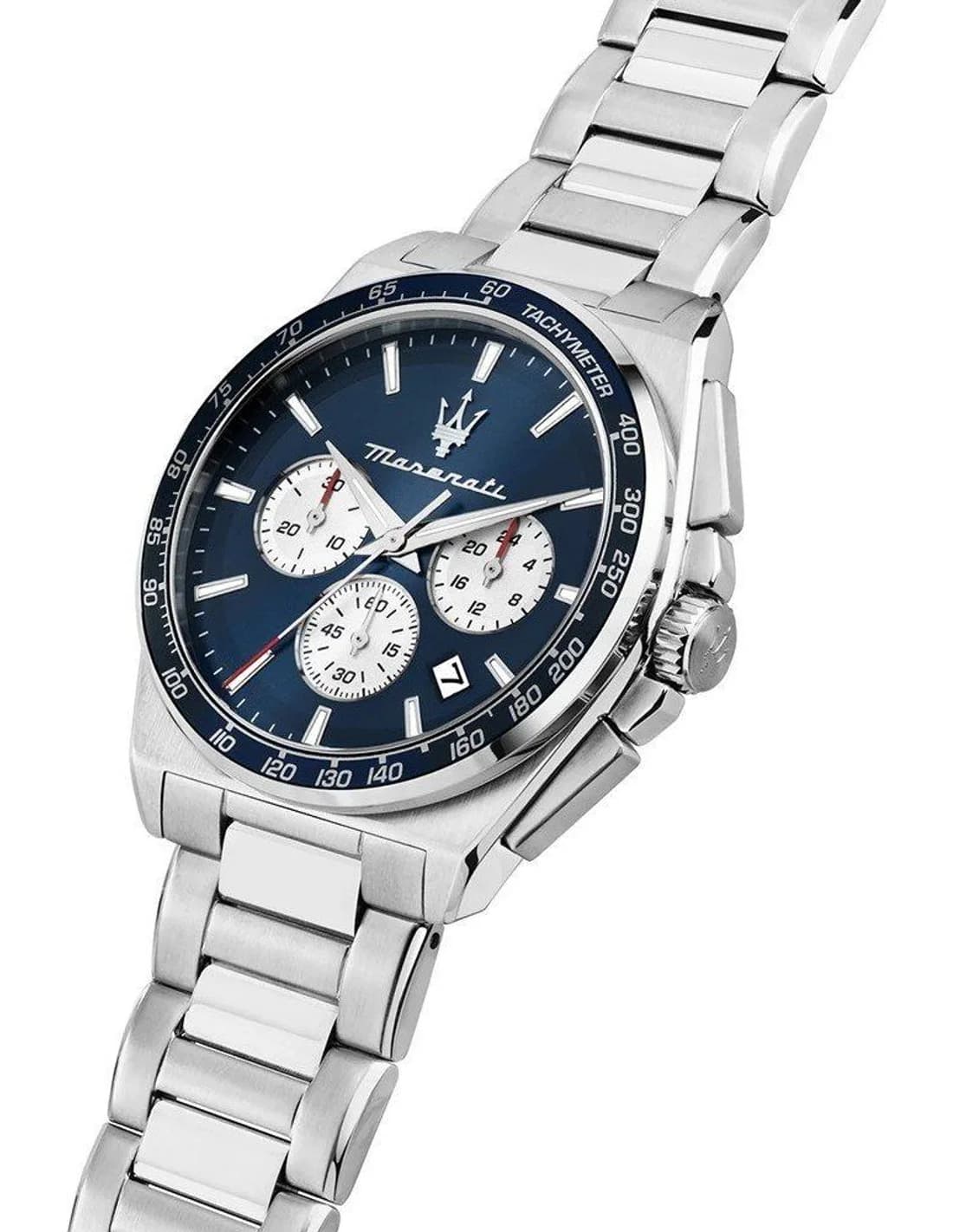 Gros plan sur le cadran bleu de la Maserati R8873652005