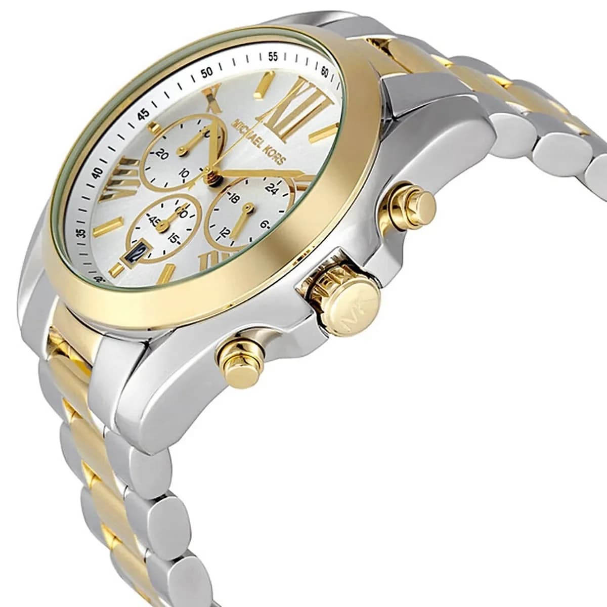 Gros plan sur le cadran argent de la Michael Kors MK5627