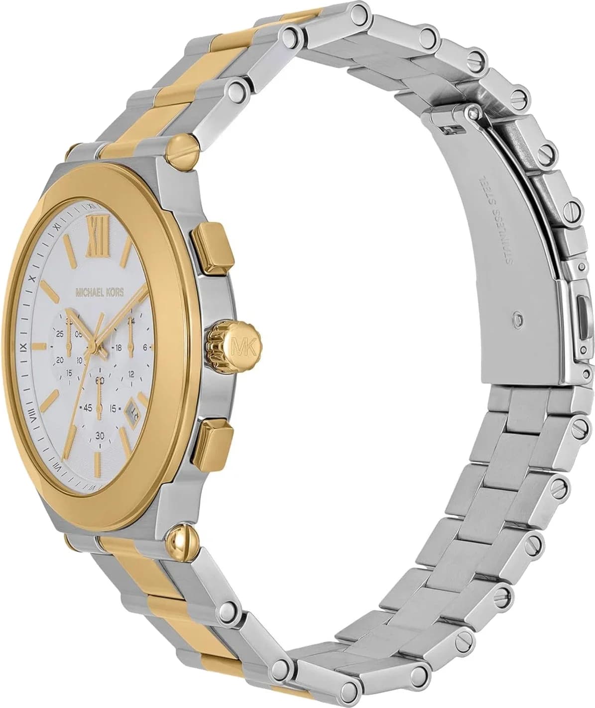 Gros plan sur le cadran argent de la Michael Kors MK9221