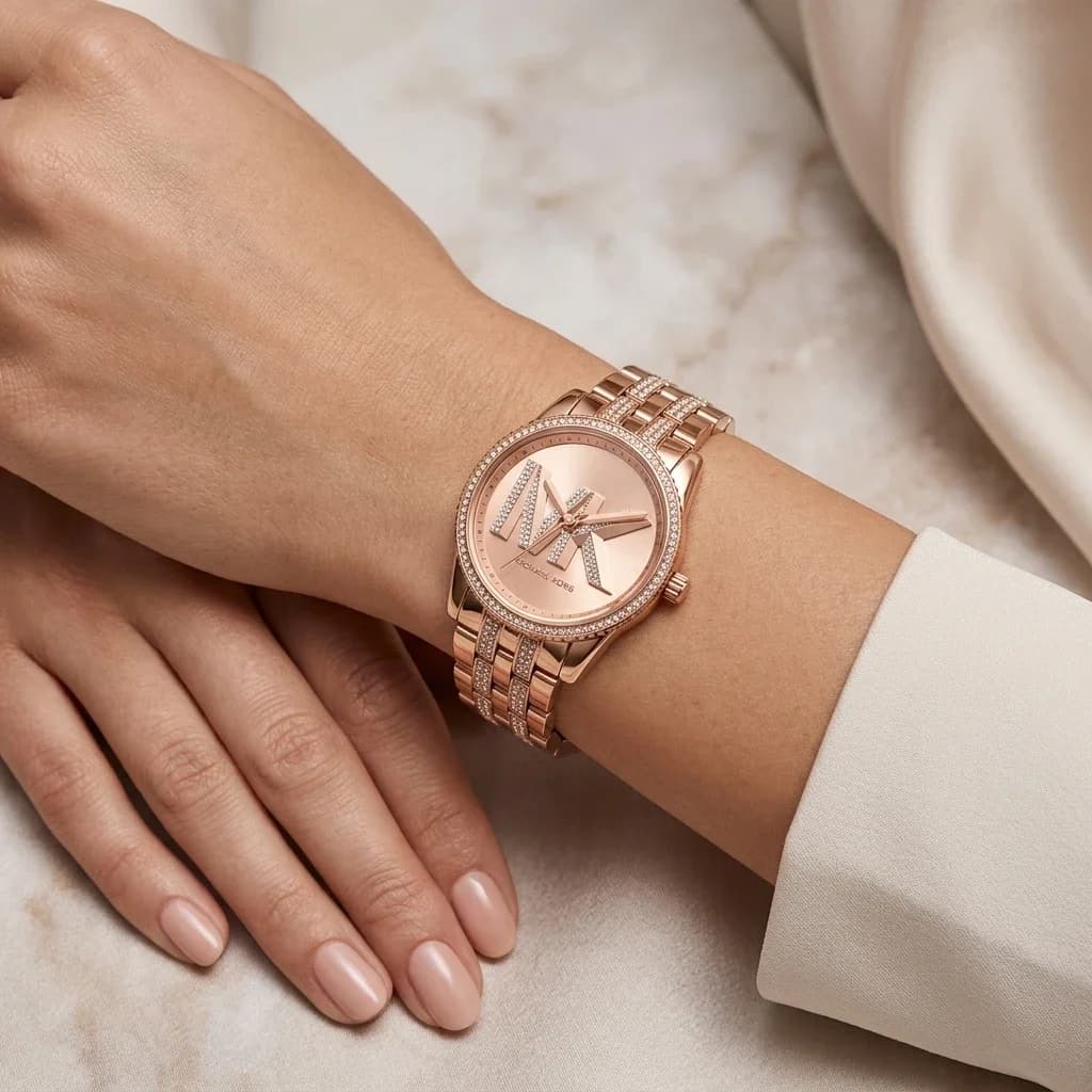 Montre Michael Kors Bryant MK7541 femme or rose, bracelet maillons acier vue 5