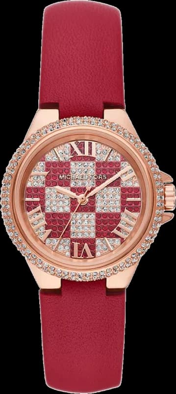 Montre femme Michael Kors Camille MK4701 Cadran bicolore avec accents de cristaux et bracelet en cuir rouge