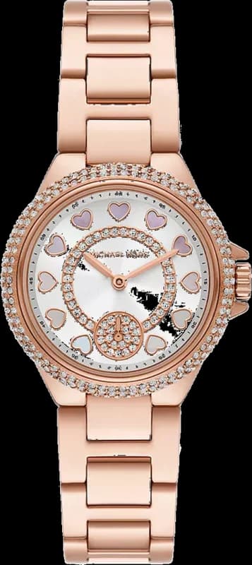 Montre femme Michael Kors Mini Camille MK4700 Pavé Cadran blanc Bracelet en acier inoxydable doré rose