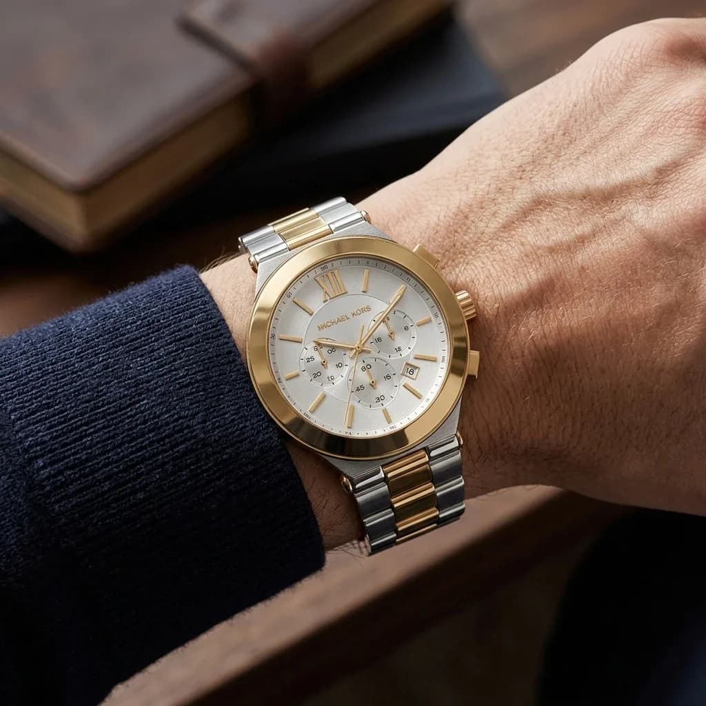 Michael Kors Billie MK9221 men's two-tone watch, maillons acier strap vue 6