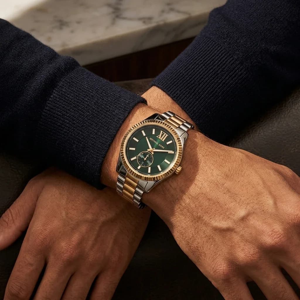 Michael Kors Lexington MK9063 Green Dial Two-Tone Stainless Steel Bracelet Men's Watch vue 5