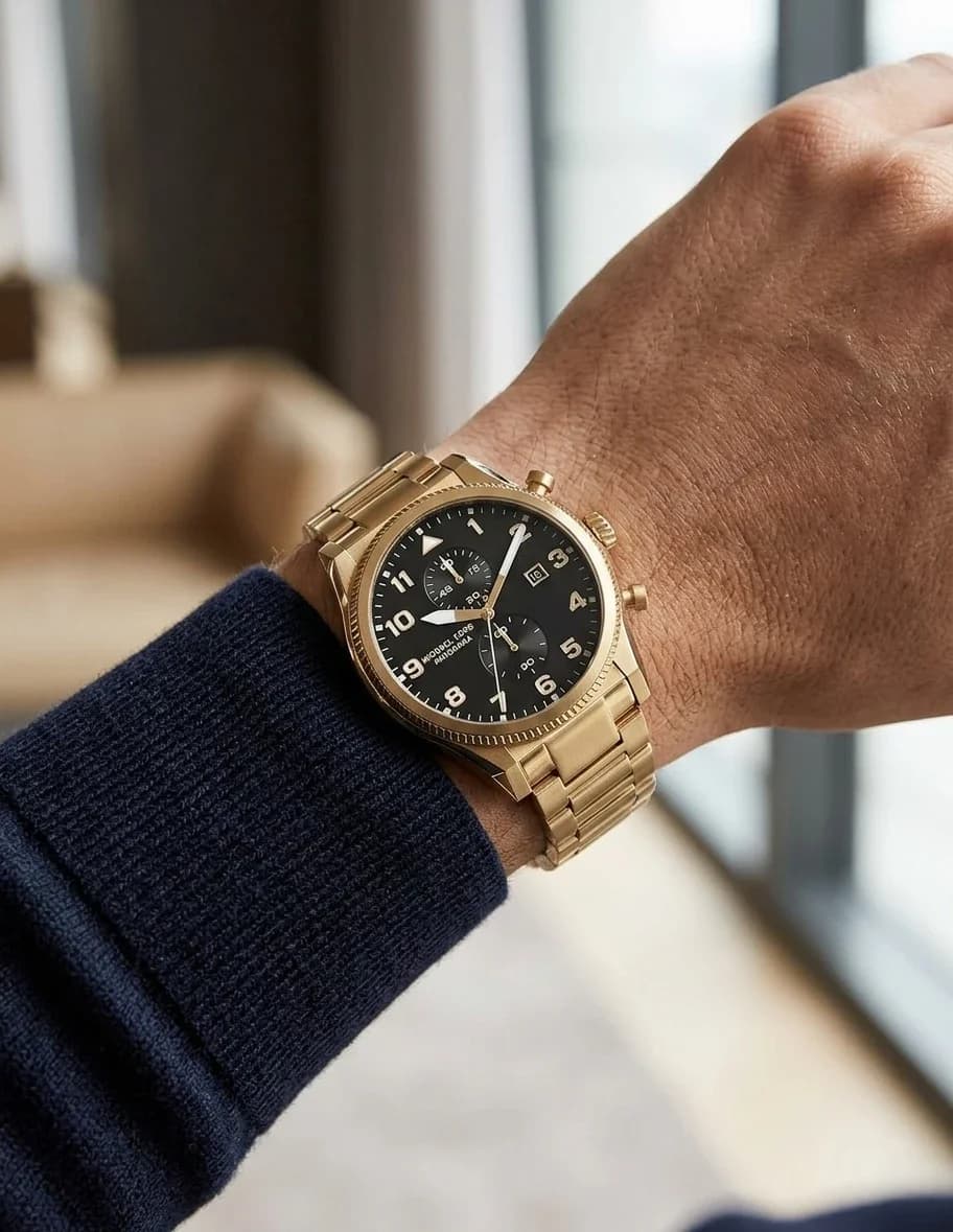 Montre Michael Kors Panorama MK9195 homme dorée, bracelet maillons acier vue 5