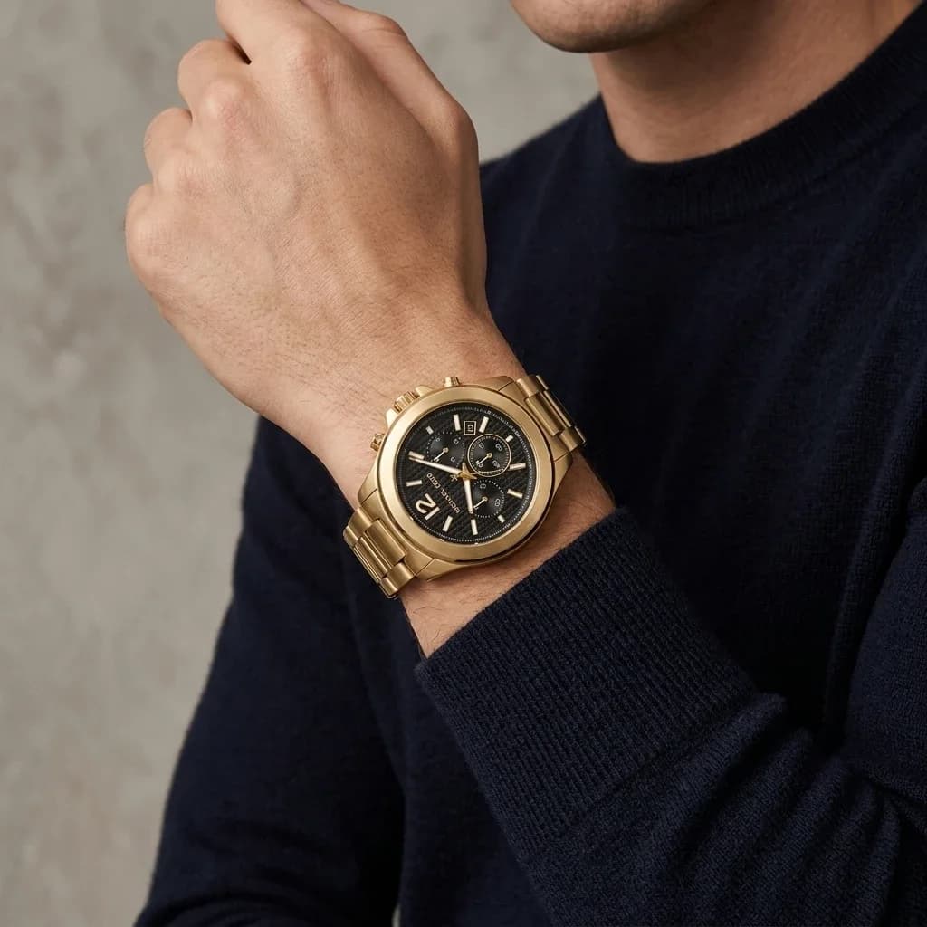 Montre Michael Kors Sage MK9192 homme dorée, bracelet maillons acier vue 5