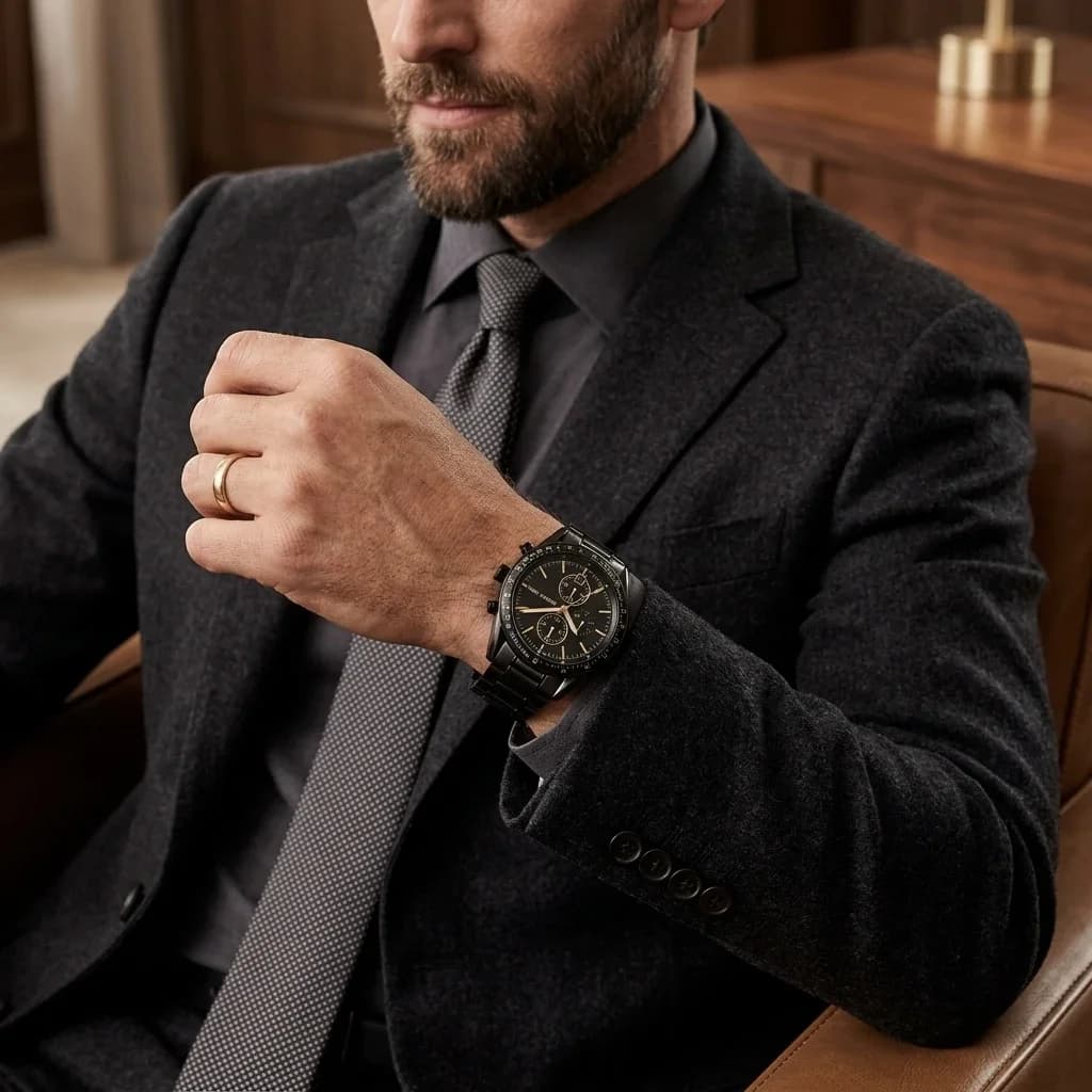 Montre Michael Kors Accelerator MK9113 Tachymètre Cadran Noir Chronographe Bracelet en acier inoxydable vue 9