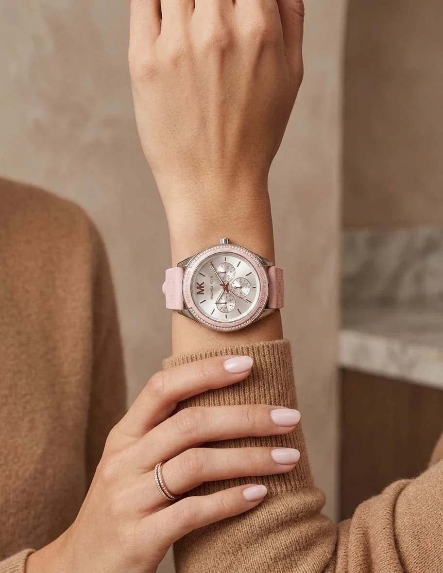 Michael Kors Jessa MK7268 Multifunction Rose Silicone Embossed Strap Women's Watch vue 5