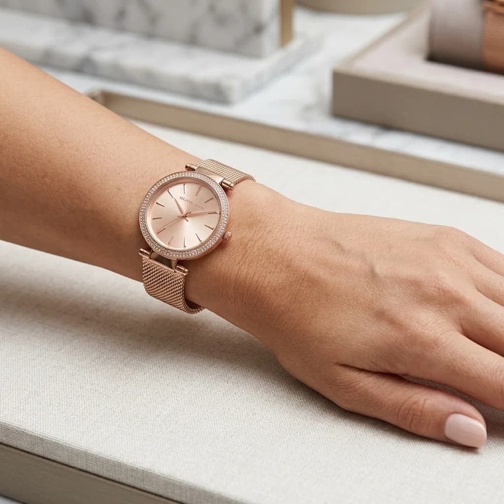 Montre Michael Kors MK3369 Bracelet Acier Maille Milanaise Doré Or Rose vue 4