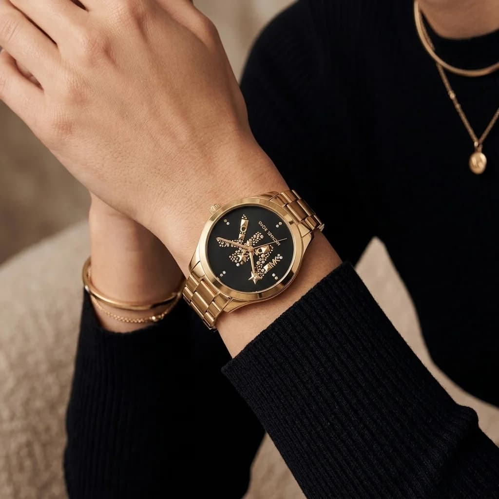 Michael Kors MK6682 Runway — montre femme acier doré cadran noir — élégance épurée vue 5