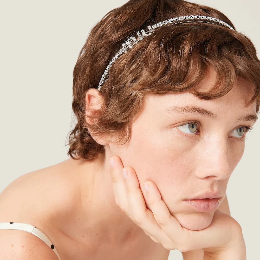 Miu Miu Rigid Headband with Crystals and Logo vue 6