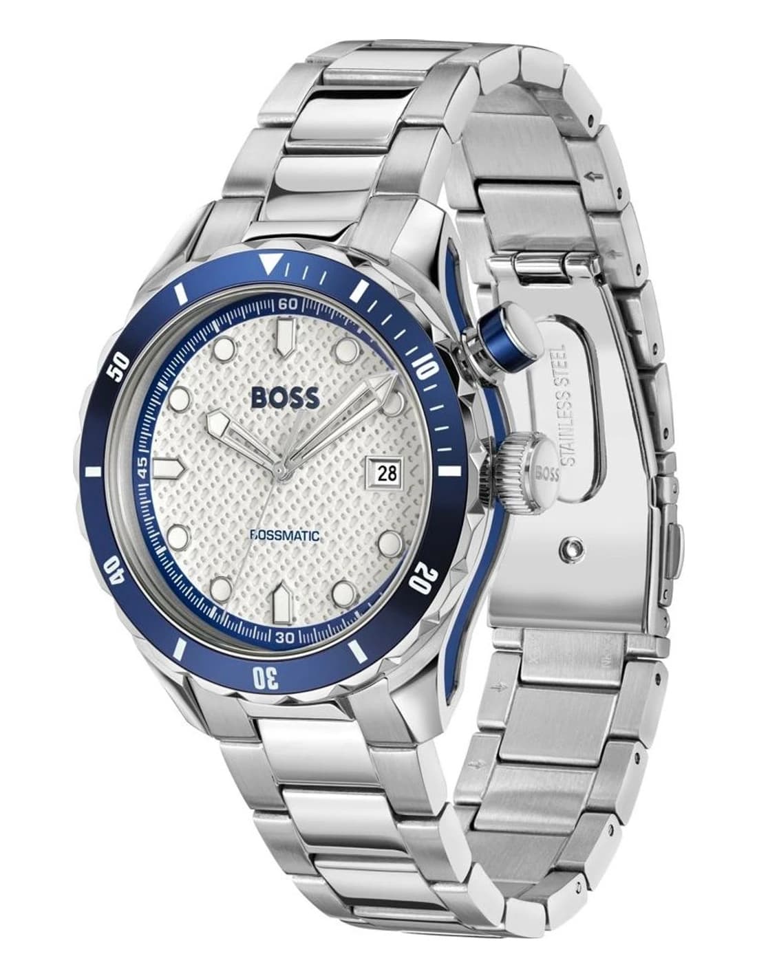 Gros plan sur le cadran argent de la Hugo Boss 1514212