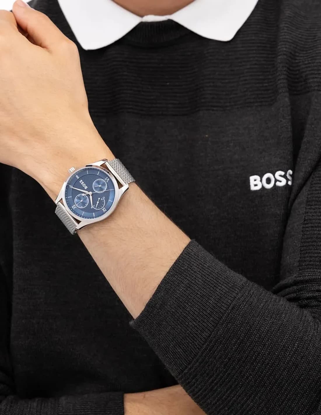 Montre Hugo Boss Principle Master 1514276 homme argentée, bracelet maille milanaise (mailles) vue 5