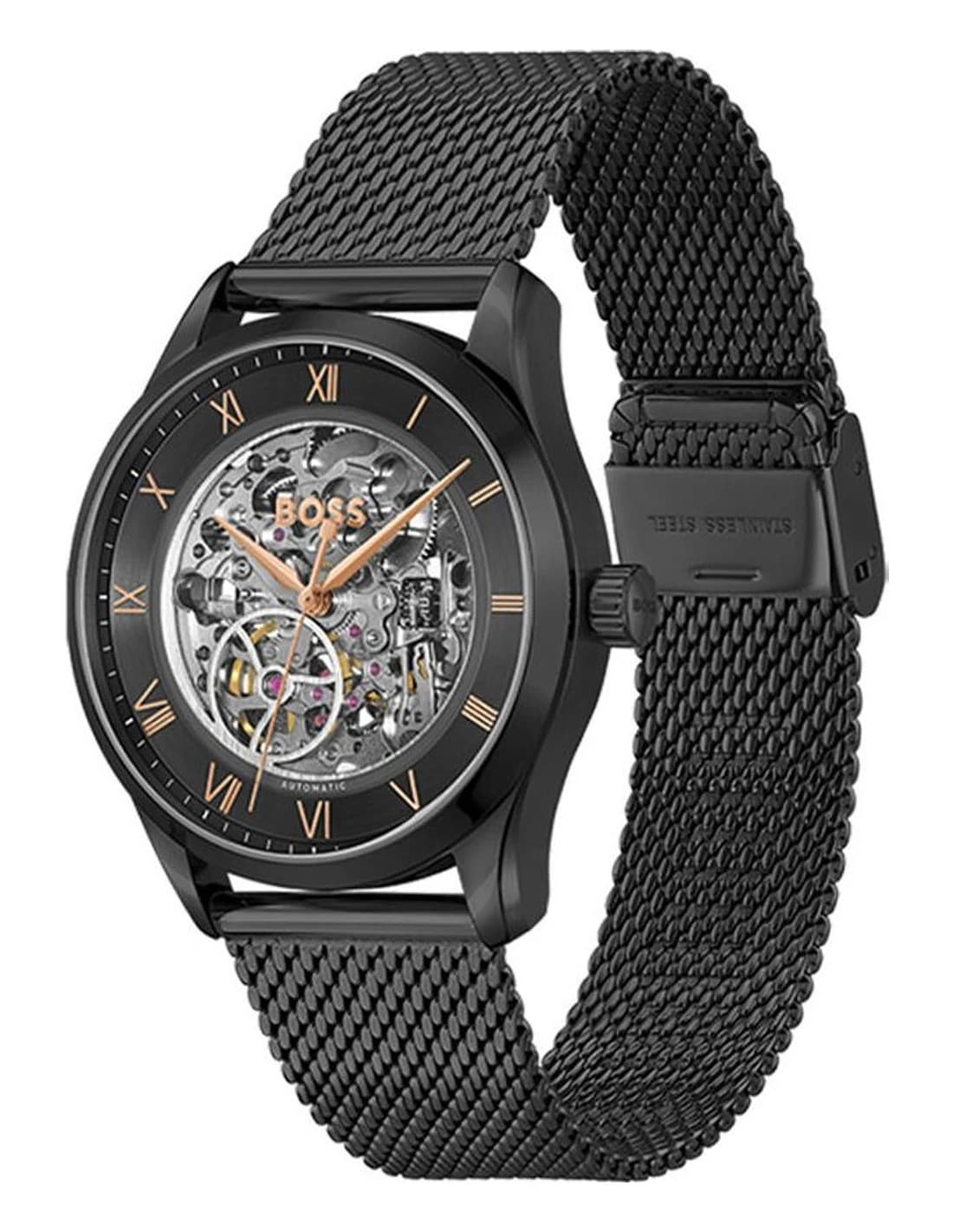 Gros plan sur le cadran noir de la Hugo Boss 1514255