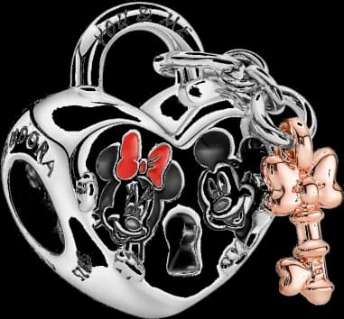 Charm Pandora argent Disney x Pandora Cadenas cœur Mickey & Minnie