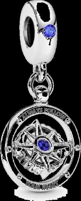 Pandora charm silver Pandora Moments Rotating compass with engraved inscription