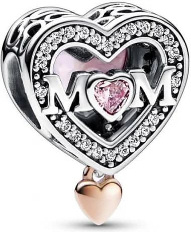 Charm Pandora Cœur et Mum Ajouré Bimatière Rose – Pandora Moments