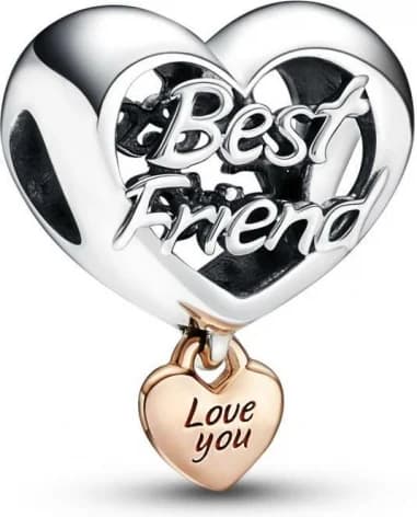 Charm Pandora Cœur Love You Best Friend en Métal doré à l'or rose fin 585/1000