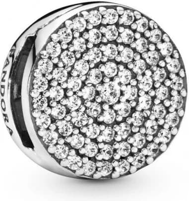 Charm Pandora Clip Pavé Rond Pandora Timeless Métal doré à l’Or Rose fin 585/1000