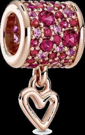 Charm Pandora cylindre avec coeur plaqué or rose et pavé de cristaux roses