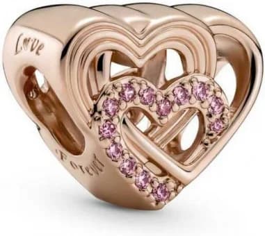 Charm Pandora Métal doré à l'or rose fin 585/1000 Cœurs d'Amour Entrelacés Pandora Moments