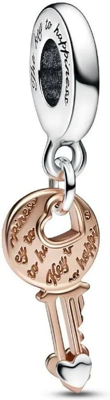 Pandora Charm Pendant Mixed Materials Sliding Heart and Key