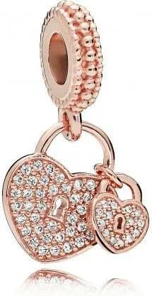 Charm Pandora Pendant Cadenas Cœur Pavé Pandora Moments Métal doré à l’Or Rose fin 585/1000