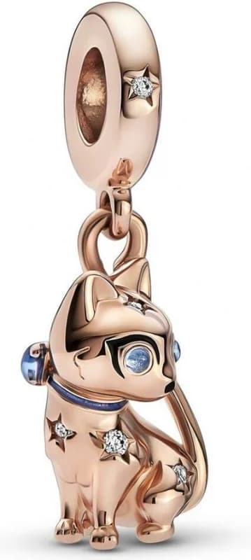 Charm Pandora pendant chat scintillant en métal doré à l'or rose fin 585/1000