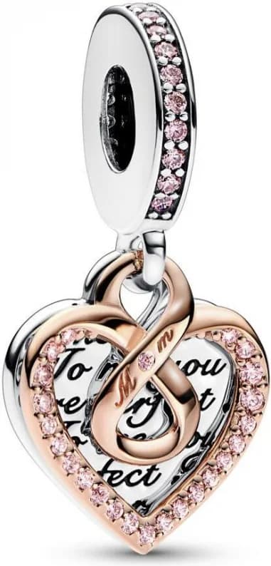 Charm Pandora Pendant Double Cœur de l’Infini Bimatière Rose Pandora Moments