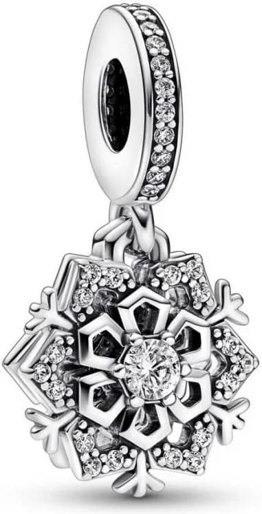Pandora Moments Silver Pandora Dangle Charm - Double Sparkling Snowflake