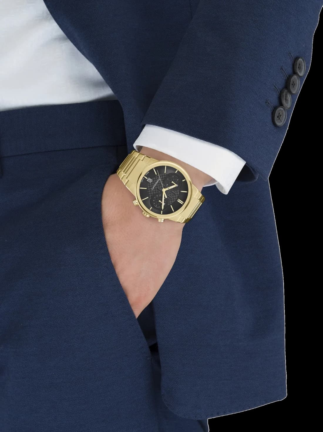 Salvatore Ferragamo 611224 766037 Chronograph Stainless Steel IP Yellow Gold and Black Dial vue 5