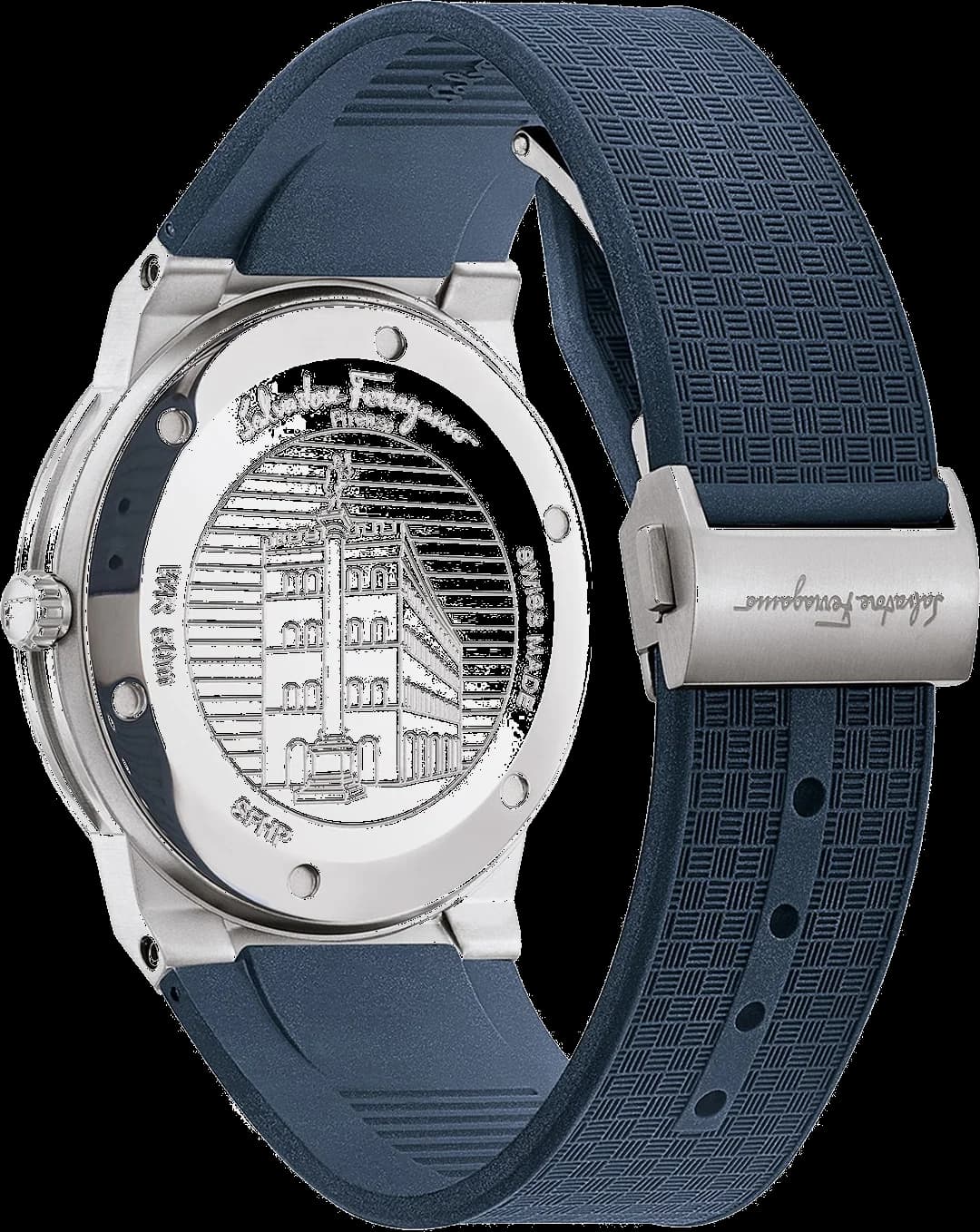 Gros plan sur le cadran bleu de la Salvatore Ferragamo SFHP00120