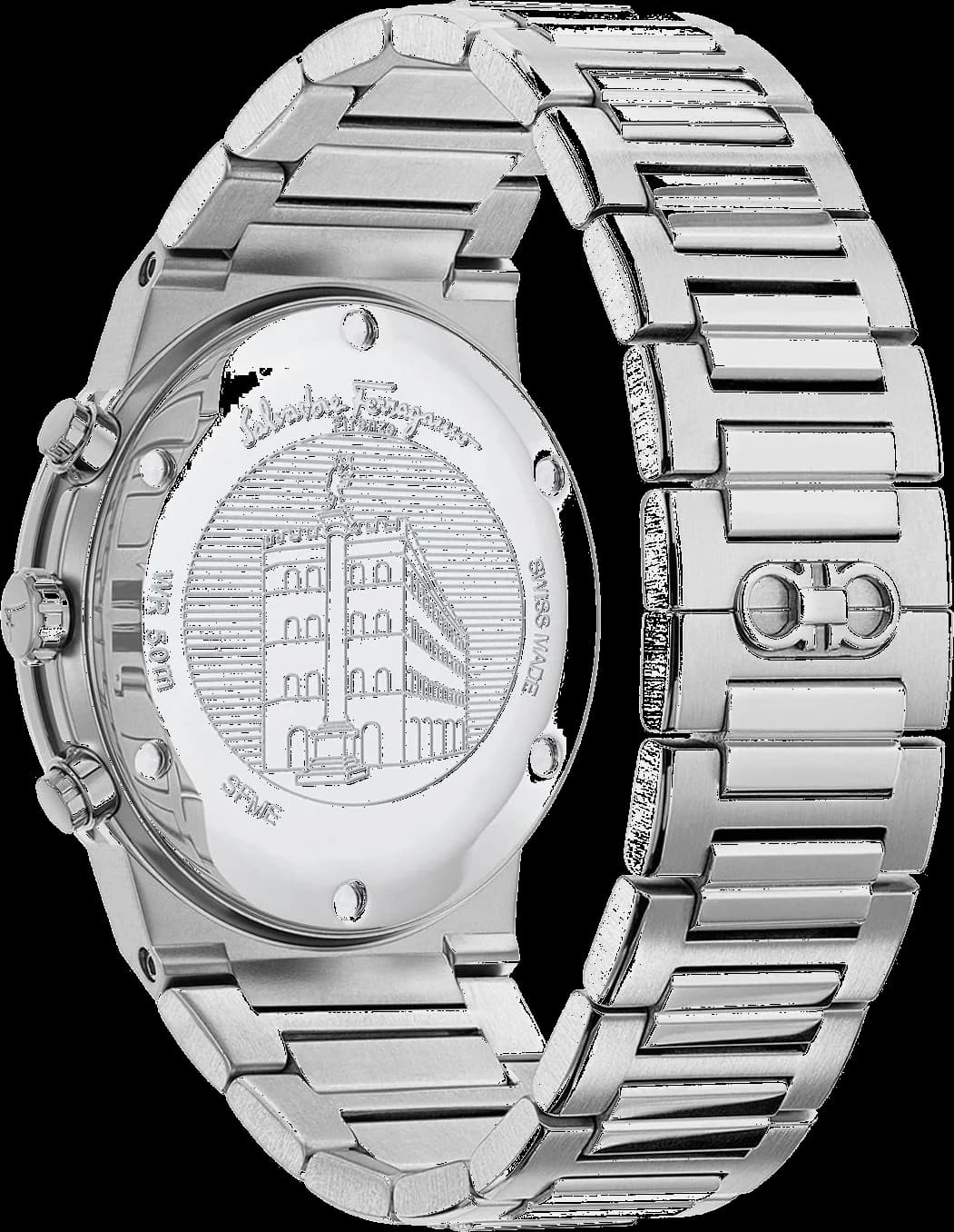 Gros plan sur le cadran vert de la Salvatore Ferragamo SFME00421