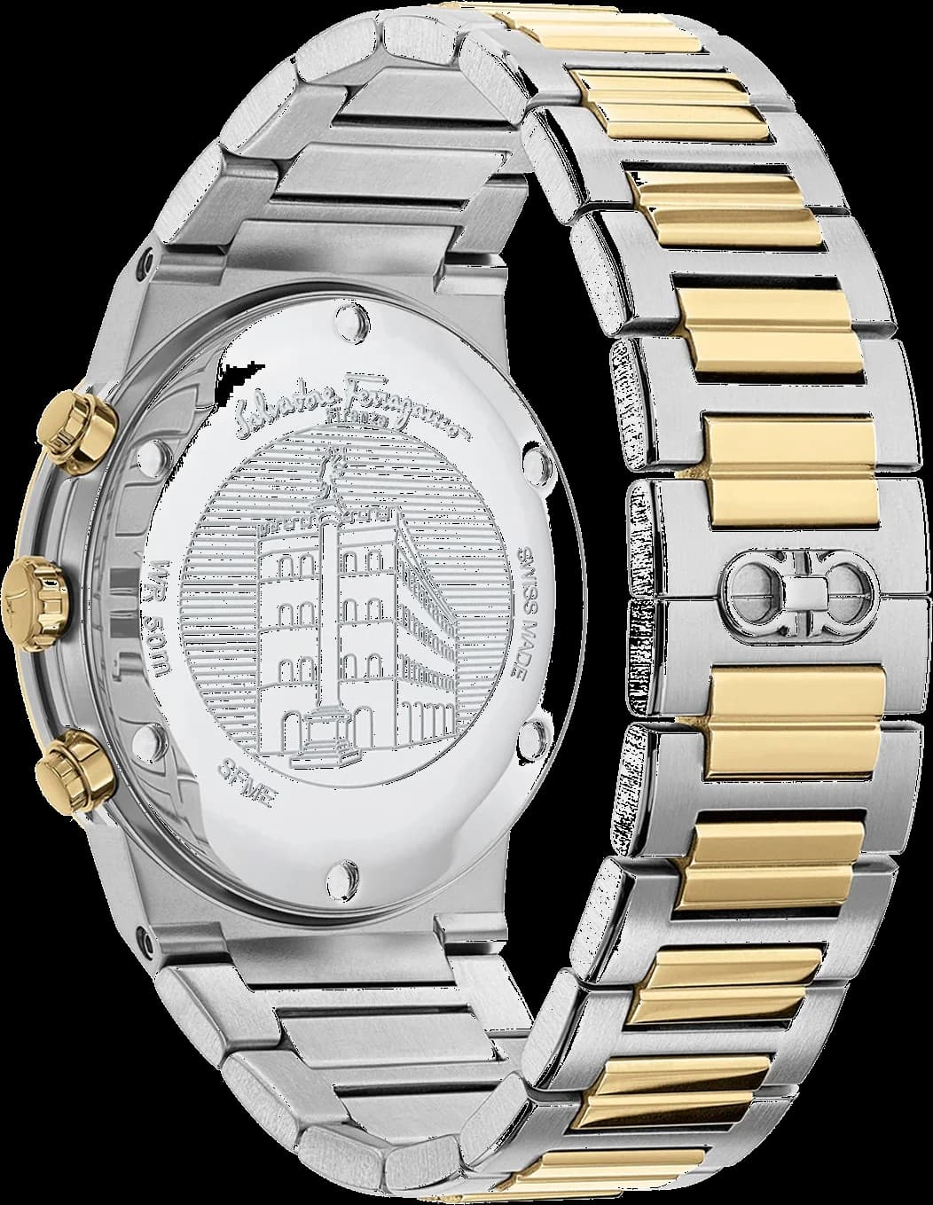Gros plan sur le cadran noir de la Salvatore Ferragamo SFME00521