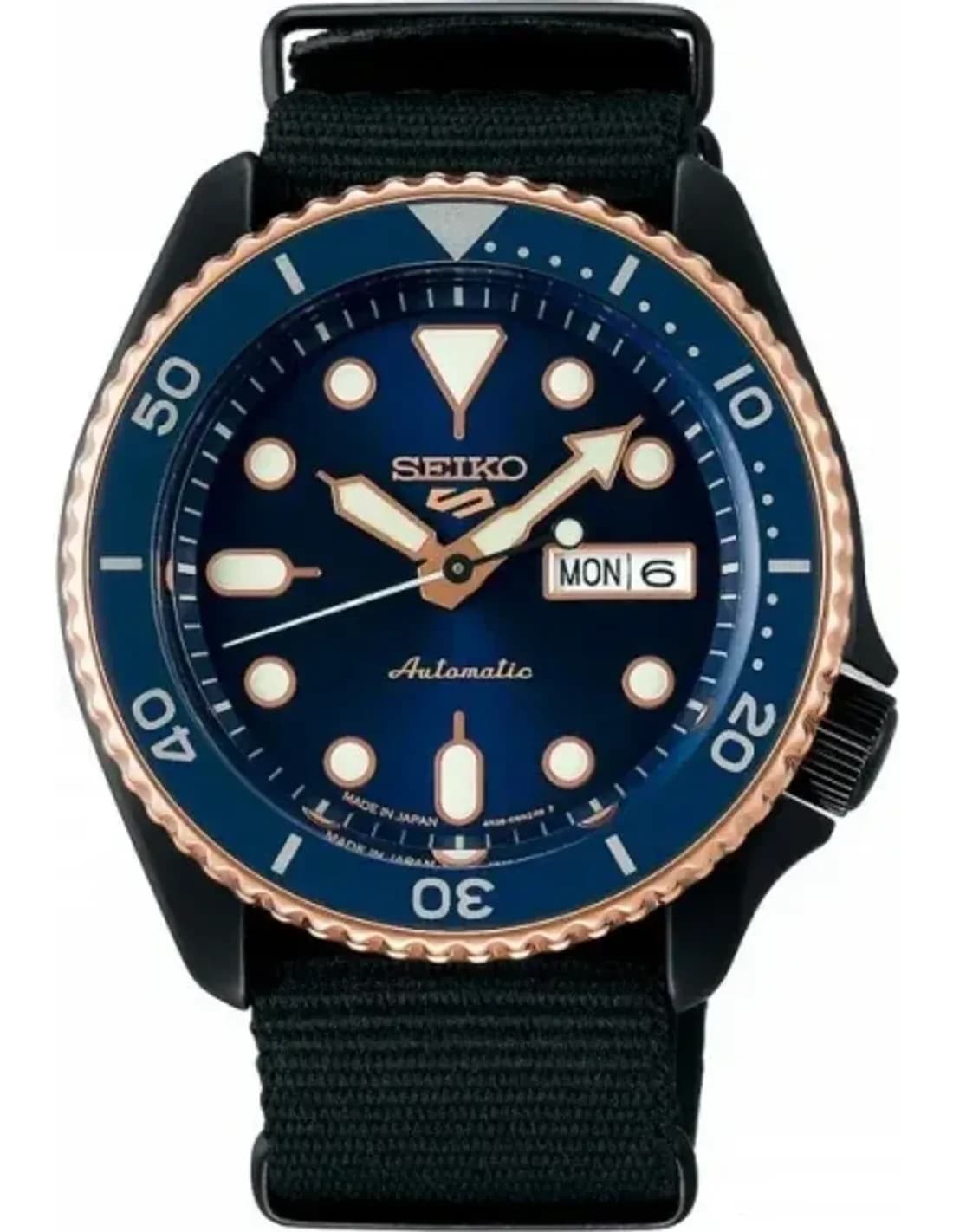 Seiko SBSA098 vue de côté, bracelet nylon