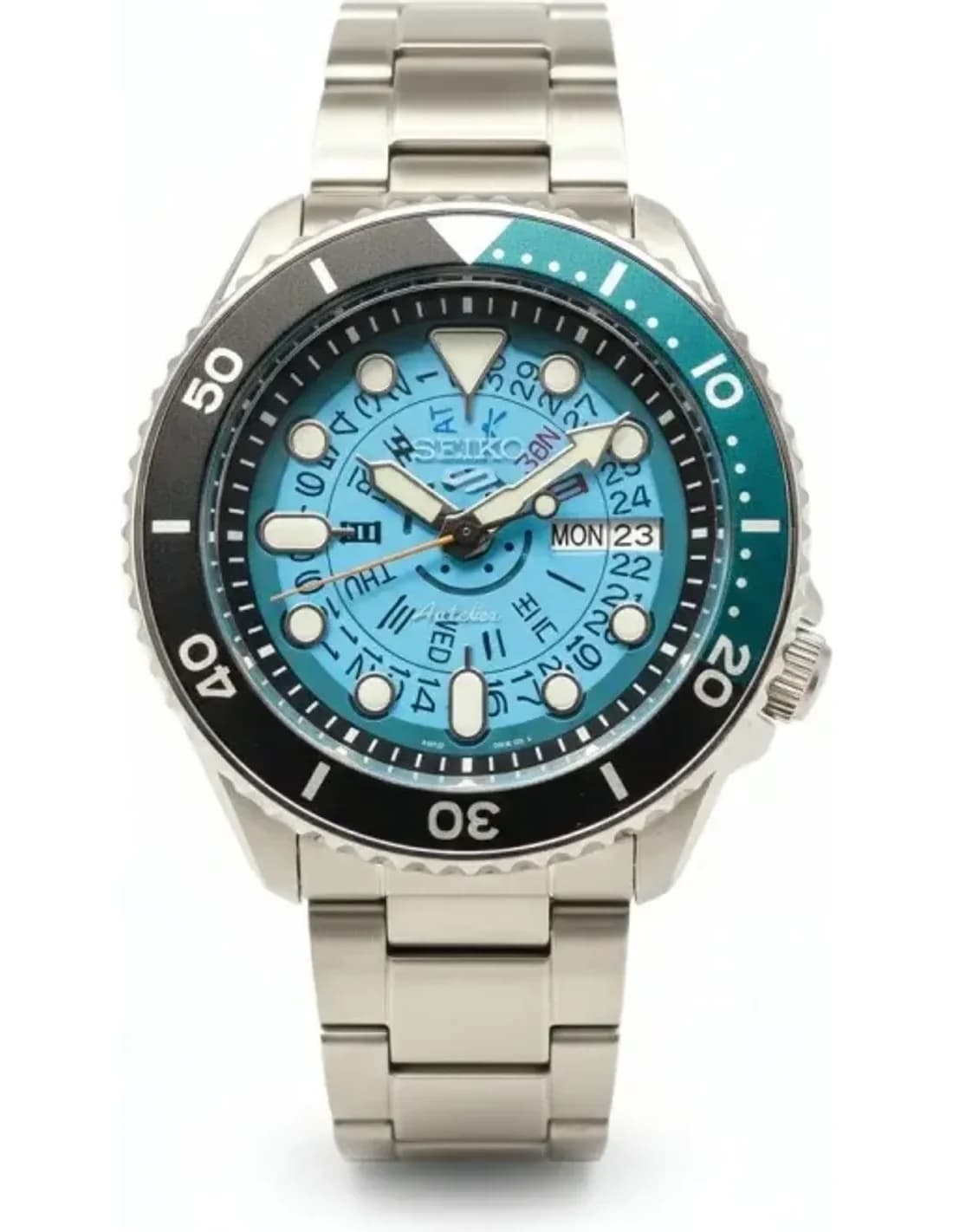Seiko SRPJ45BL vue de côté, bracelet acier