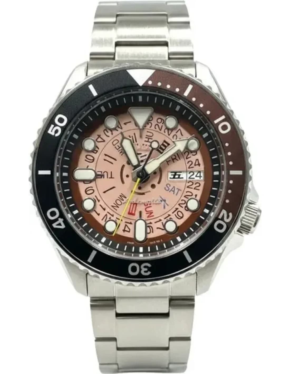 Seiko SRPJ47PK vue de côté, bracelet acier