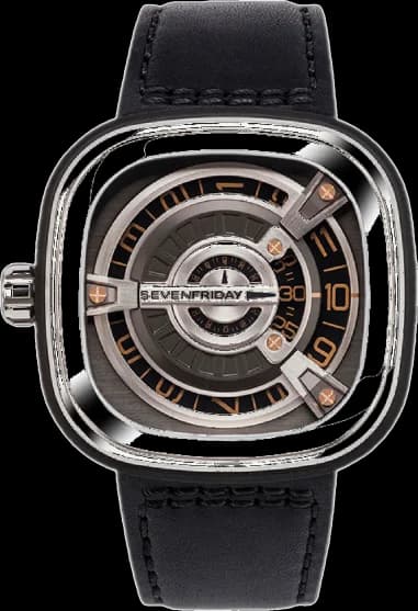Montre Sevenfriday M1/03 Automatique en Acier Poli et Cuir Noir