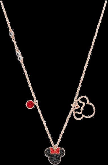 Collier Swarovski Mickey & Minnie 5429090 plaqué or rose cristaux noirs et rouges