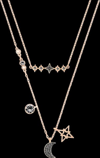 Collier Symbolica 5273290 double parure Lune et Étoile Placage Ton Or Rosé