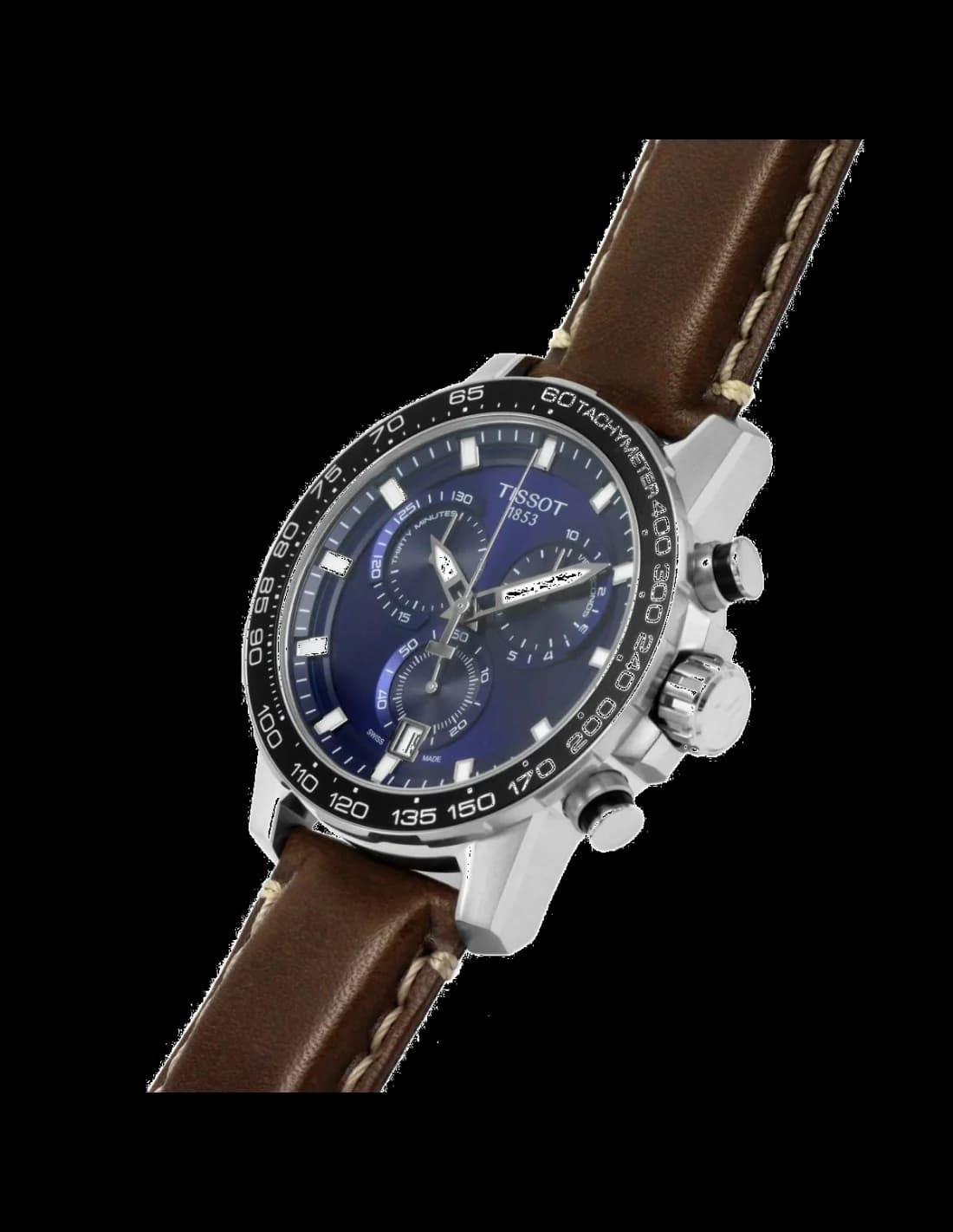 Gros plan sur le cadran bleu de la Tissot T1256171604100