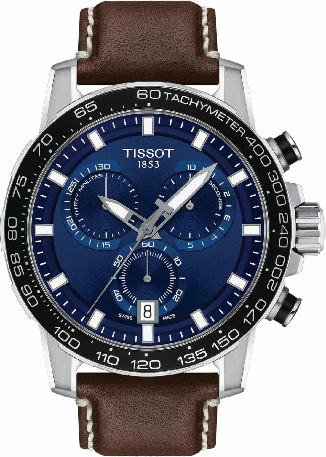 Tissot T1256171604100 vue de côté, bracelet cuir