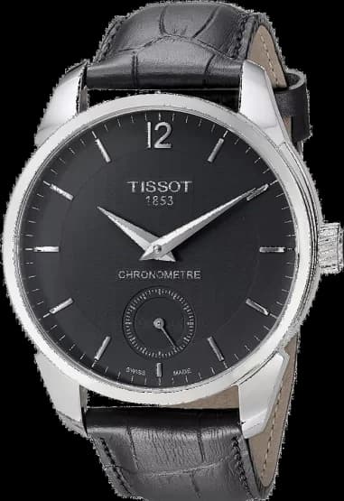 Montre Homme Tissot T-Complication T0704061605700 Chrono cuir noir et acier argenté