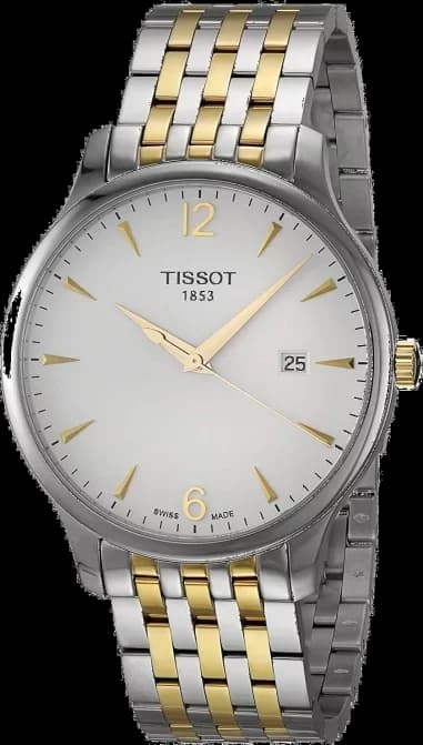 Montre Homme Tissot Tradition GMT T0636102203700 Bracelet argenté et doré en acier inoxydable