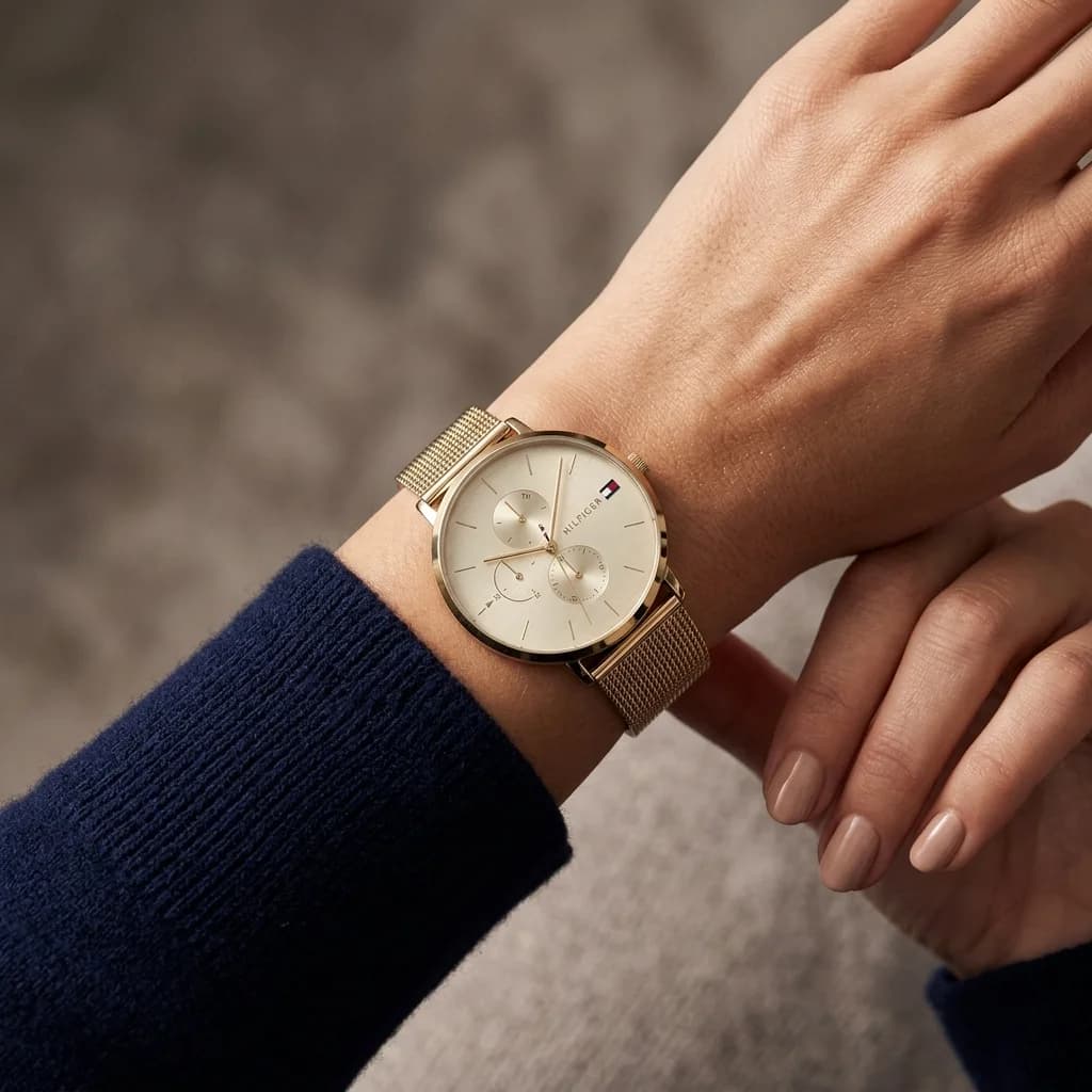 Montre Femme Tommy Hilfiger 1781943 Jenna maille milanaise dorée vue 4