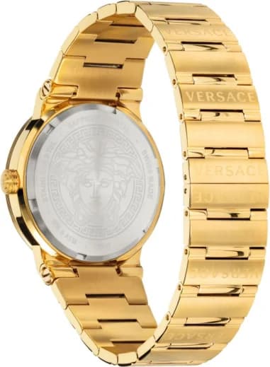 Montre Femme Versace Greca Logo VEVH00820 bracelet acier doré cadran noir vue 2