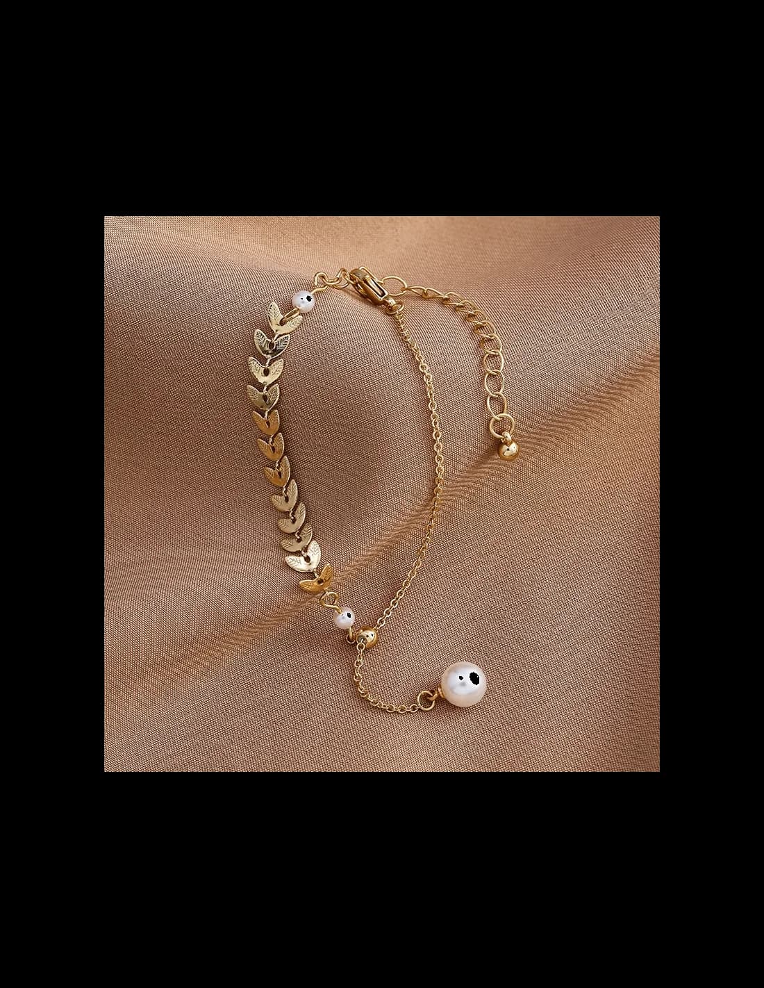 Victoria Bradley Wheat Ear and Pearl Bracelet in Gold-Plated Steel vue 5