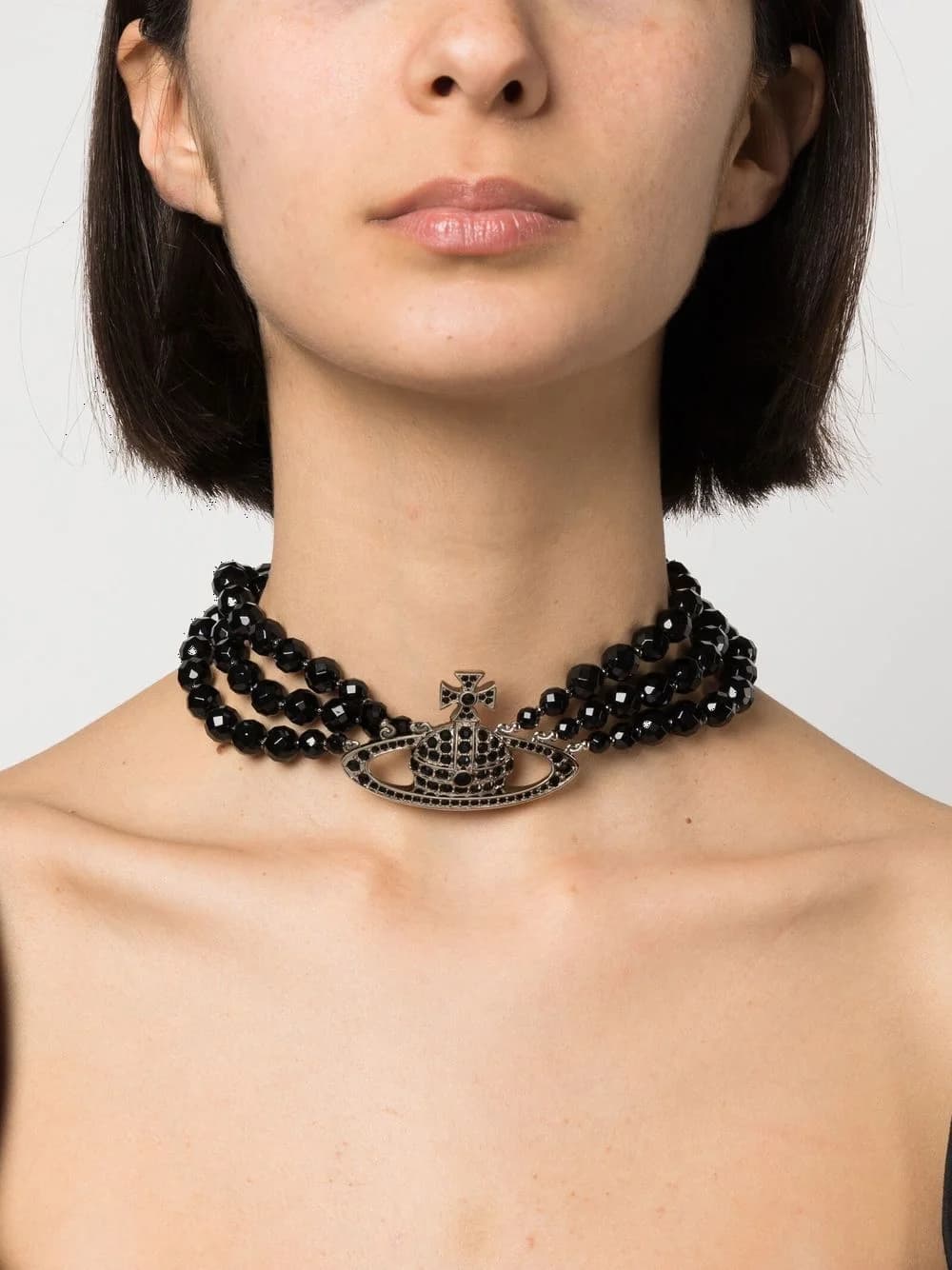 Vivienne Westwood THREE ROW RELIEF Choker Black Choker Necklace vue 3